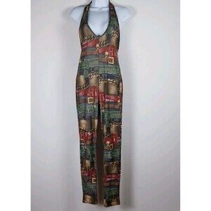 Urban Rose Jumpsuit Women's Size Small Halter Backless Stretch Multi-Color